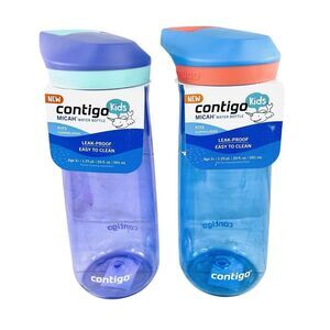 NEW Contigo Micah Kids Water Bottle 20 oz Set of 2 Blue Poppy/Amethyst Leakproof